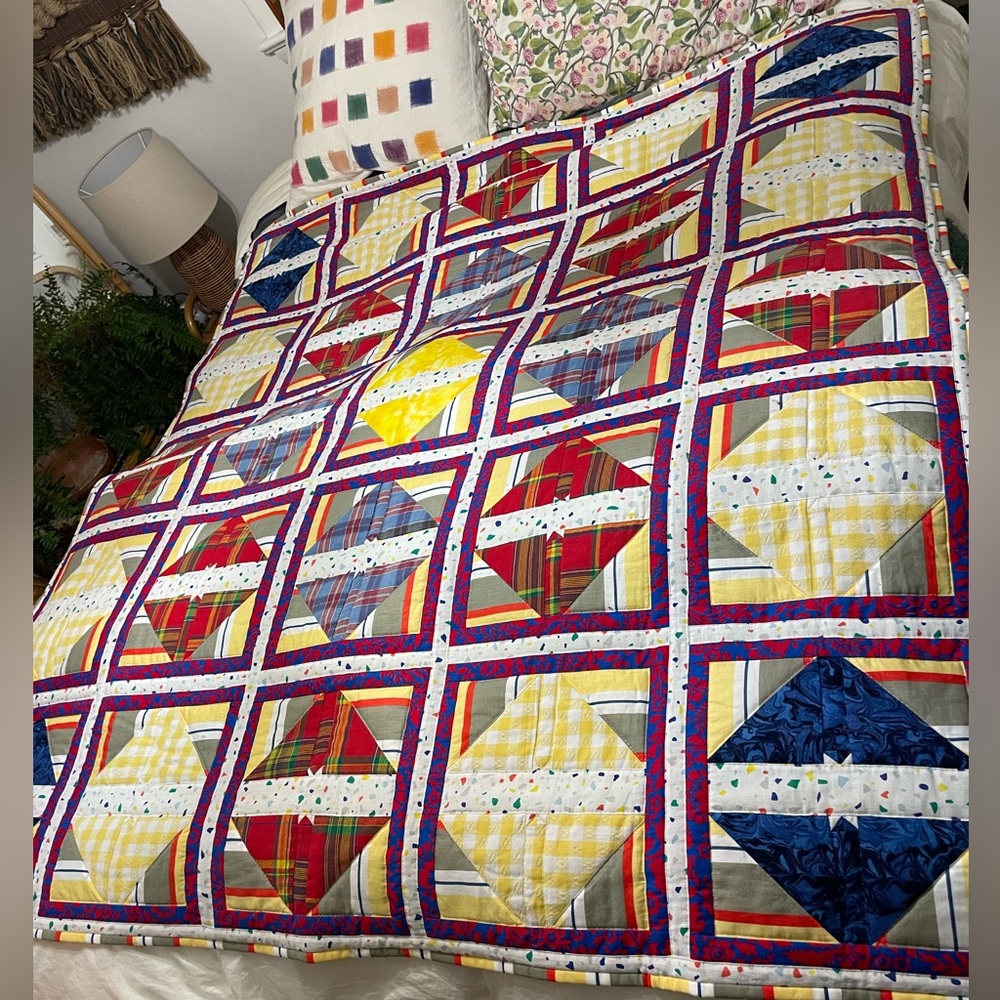 Handmade primary colors geometric quilt